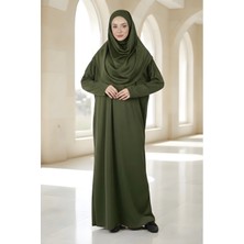 İmaj Butik Haki Kolay Giyilebilen Başörtülü Tek Parça Namaz Elbisesi