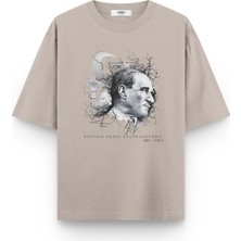 Overoz Atatürk Baskılı Yarı Oversize Oversize Unisex T-Shirt 1236