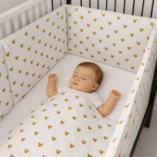 Jaju Baby Gold Micky Desenli 4 Kenar Beşik Koruma – %100 Pamuk, Bağcıklı 60x120