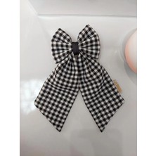 Minval Putikareli Kumaş 7 cm Otomatik Metal Klipsli Küçük Boy Fiyonklu Kuyruklu Toka