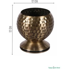 Yapay Çiçek Sitesi Metal Dekoratif Darbeli Küre Saksı 12 cm Bronz