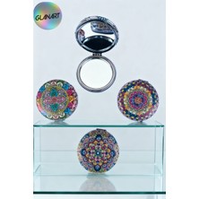 Glanart Hediyelik Lüks Yuvarlak  Cep Kozmetik Makyaj  Aynası Mangala Desen 1 Adet