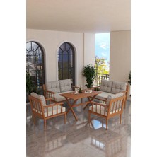Kaktüs Avm Bahçe Balkon Takımı Masif Fırınlanmış Gürgen Ahşap 2 Adet 2 Kişilik + 2 Tekli Koltuk + Masa