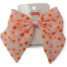 Minval Puantiyeli Turuncu Tül Kumaş Orta Boy 8 cm Otomatik Metal Klipsli Fiyonk Toka