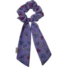 Minval Çiçekli Kuyruklu Scrunchie Lila Simit Toka