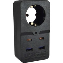 Als Akım Korumalı Priz 10A – 2 USB + 2 Type-C Çoklu Priz, Duvar Tipi Şarj Prizi, Hızlı Şarj Destekli