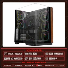Xaser Wooden X70 Ryzen 7 7800X3D 32GB Ddr5 Ram 1tb M.2 Nvme SSD 8gb RTX5060 Sıvı Soğutmalı Masaüstü Oyuncu Oem Bilgisayar
