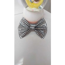 Minval Metalik Gri Kare Pullu 8 cm Otomatik Metal Klipsli Fiyonk Toka