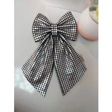 Minval Parlak Kare Pullu 8 cm Metal Otomatik Klipsli Fiyonk Toka