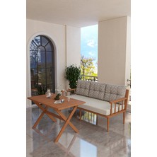 Kaktüs Avm Bahçe Balkon Takımı Masif Fırınlanmış Gürgen Ahşap 3 Kişilik Koltuk + Masa
