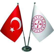 Özel Flama Bayrak Hazine ve Maliye Bakanlığı Masa Bayrağı ve Türk Bayrağı Saten Kumaş Çiftli Set