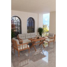 Kaktüs Avm Bahçe Balkon Takımı Masif Fırınlanmış Gürgen Ahşap 3 Kişilik + 2 Tekli Koltuk + Masa