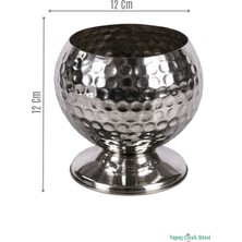 Yapay Çiçek Sitesi Metal Dekoratif Darbeli Küre Saksı 12 cm Gümüş
