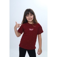 Toontoy Kız Çocuk Bisiklet Yaka Düşük Omuz Kısa Kollu  Baskılı Tişört 24983