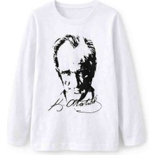 Kral Bebe Atatürk Baskılı Uzun Kollu Çocuk Tişört – Beyaz