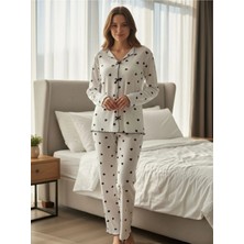 Pijamask Kadın Kalp Desenli Kurdele Detaylı 2'li Pijama Takım