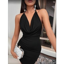 Pijamask Kadın Siyah Sırt Dekolteli Kısa Gece Elbisesi