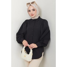 Hafsa Mina Balon Kol Gömlek Siyah HM2639
