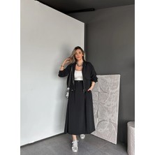 Qimya Butik Qimene Kadın Kapüşonlu Fermuarlı Üst Beli Büzgülü Lastikli Uzun Etekli Ince Alt Üst Ikili Takım