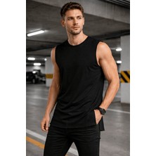 Tarz Cool Erkek Kolsuz Regular Fit Basic Atlet Yan Yırtmaçlı Pis Yaka Tişört