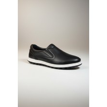 Modayak Ata M580 Siyah Hakiki Deri Poli Beyaz Taban Günlük Erkek Ayakkabı