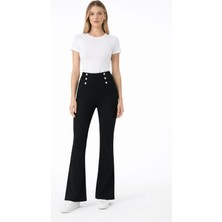 Sosyete Awm Kadın Yüksek Bel Düğme Detaylı Çelik Kumaş Ispanyol Paça Tayt Pantolon