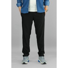 Souris Erkek Siyah Rahat Kesim Pantolon Likralı Esnek Kumaş Ipli Lastikli Bel