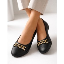 FootFrenzy Liva Kadın Zincir Detaylı Babet Ayakkabı – Şık Günlük Düz Babet - Rahattaban