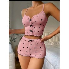 Pijamask Kadın Kalp Desenli Şık Şortlu 2'li Takım