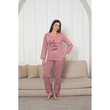 Ercan Kadın Baskı Detaylı Uzun Kollu Kalp Desenli Pijama Takım