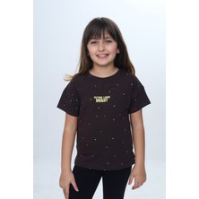 Toontoy Kız Çocuk Bisiklet Yaka Düşük Omuz Kısa Kollu  Baskılı Tişört 24983