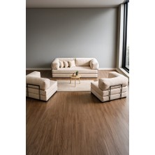 ModaLife Legoom Koltuk Takımı, Aktivite Koltuğu, Fonksiyonel Tasarımlı Yatak Olabilen Krem 1 Koltuk 2 Berjer