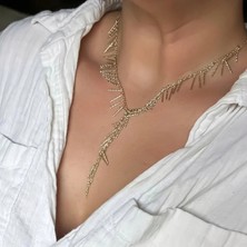 Merve Takı Özel Seri Altın Kaplama Çubuk Sallantılı Y Dekolte Kolye