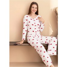 Eliz Kadın Kurdele Detaylı Kiraz Desenli U Yaka Likralı Pijama Takım