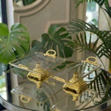 Elta Collection Gold Kulplu Cam 2’li Sunumluk Seti – Lokumluk, Çikolatalık, Kahve Yanı Sunum Tabağı