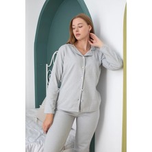 Ercan Kadın Gri Gömlek Yaka Düğmeli Pijama Takım