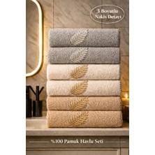 %100 Pamuk Üretim 6'lı Çeyizlik Yüz Havlusu 3D Nakış Detaylı
