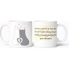 Romantik Kedi Tasarımlı Porselen Kupa Bardak | Love Yazılı Kahve Kupası | Sevgiliye Hediye 330 ml