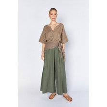 Tena Kadın Haki Anvelop Model Keten Pantolon