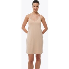 Malabadi Kadın Ten Rengi Ince Askılı Çift Yönlü Elbise Astarı Dantelli Modal Kombinezon 1047