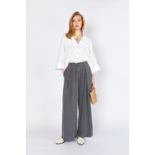 Tena Kadın Antrasit YP5115 Çift Pileli Bol Paça Tencel Pantolon