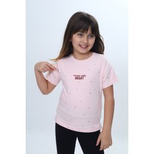 Toontoy Kız Çocuk Bisiklet Yaka Düşük Omuz Kısa Kollu  Baskılı Tişört 24983