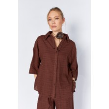 Tena Kadın Kahve V Yaka Basic Gömlek