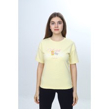 Toontoy Kız Çocuk Bisiklet Yaka Düşük Omuz Kısa Kollu Baskılı Tişört 24971