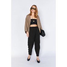 Tena Kadın Siyah (5456) Önü Dikişli Balon Kesim Tencel Pantolon