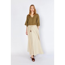 Tena Kadın Naturel Eteği Kalın Dikişli Beli Lastikli Etek