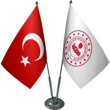 Özel Flama Bayrak Içişleri Bakanlığı Masa Bayrağı ve Türk Bayrağı Saten Kumaş Çiftli Set