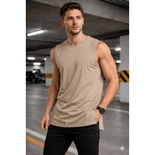 Tarz Cool Erkek Kolsuz Regular Fit Basic Atlet Yan Yırtmaçlı Pis Yaka Tişört
