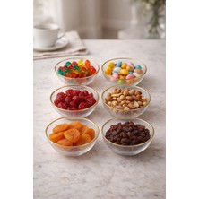 İliva 6’lı I Gold Yaldızlı Cam Kase - 12 cm Şık Sunum Kasesi - Çerezlik, Magnolia,tatlı Servis Kasesi