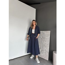 Qimya Butik Qimene Kadın Kapüşonlu Fermuarlı Üst Beli Büzgülü Lastikli Uzun Etekli Ince Alt Üst Ikili Takım